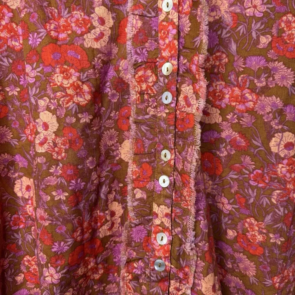 Free People Wild Gardenia Blouse XS Earth Combo Button Up Floral Retail $138